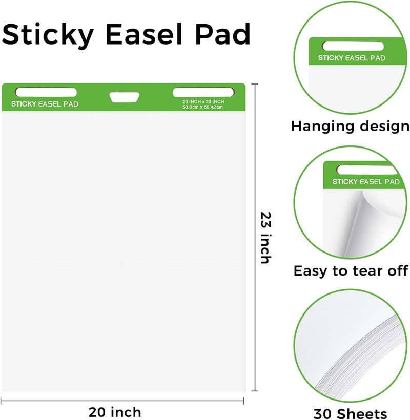 DINGIXOC Sticky Easel Pads 20 x 23 Inches, 3 Pack Anchor Chart Paper for Teachers, Self Stick Flip Chart Paper with Sticky Back for Classroom, Office, 30 Sheets/Pad (White) - Image 2